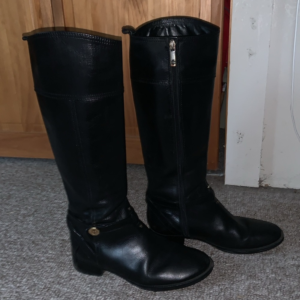 Tory Burch BRITA Black Leather Knee High Tall Riding Boot size 9.5 with zippers - Picture 3 of 14